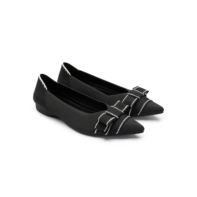 Vintage Bow Pointed Toe Flats - Black