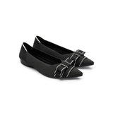 Vintage Bow Pointed Toe Flats - Black