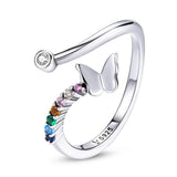 Adjustable Solid 925 Sterling Silver Multicoloured Butterfly Ring