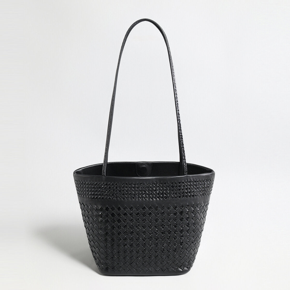 Hand-Woven Leather Tote Bag - Black