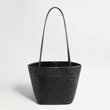Hand-Woven Leather Tote Bag - Black
