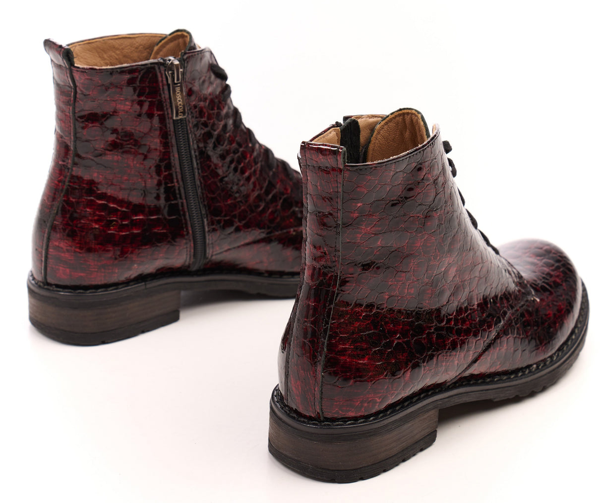 Bosccolo Womens Ankle Boots - Burgundy Croco