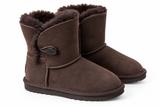 Australian Leather Ugg Kids 1Button Short - Chocolate - AU1