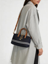 Canvas Leather Trim Mini Tote - Navy