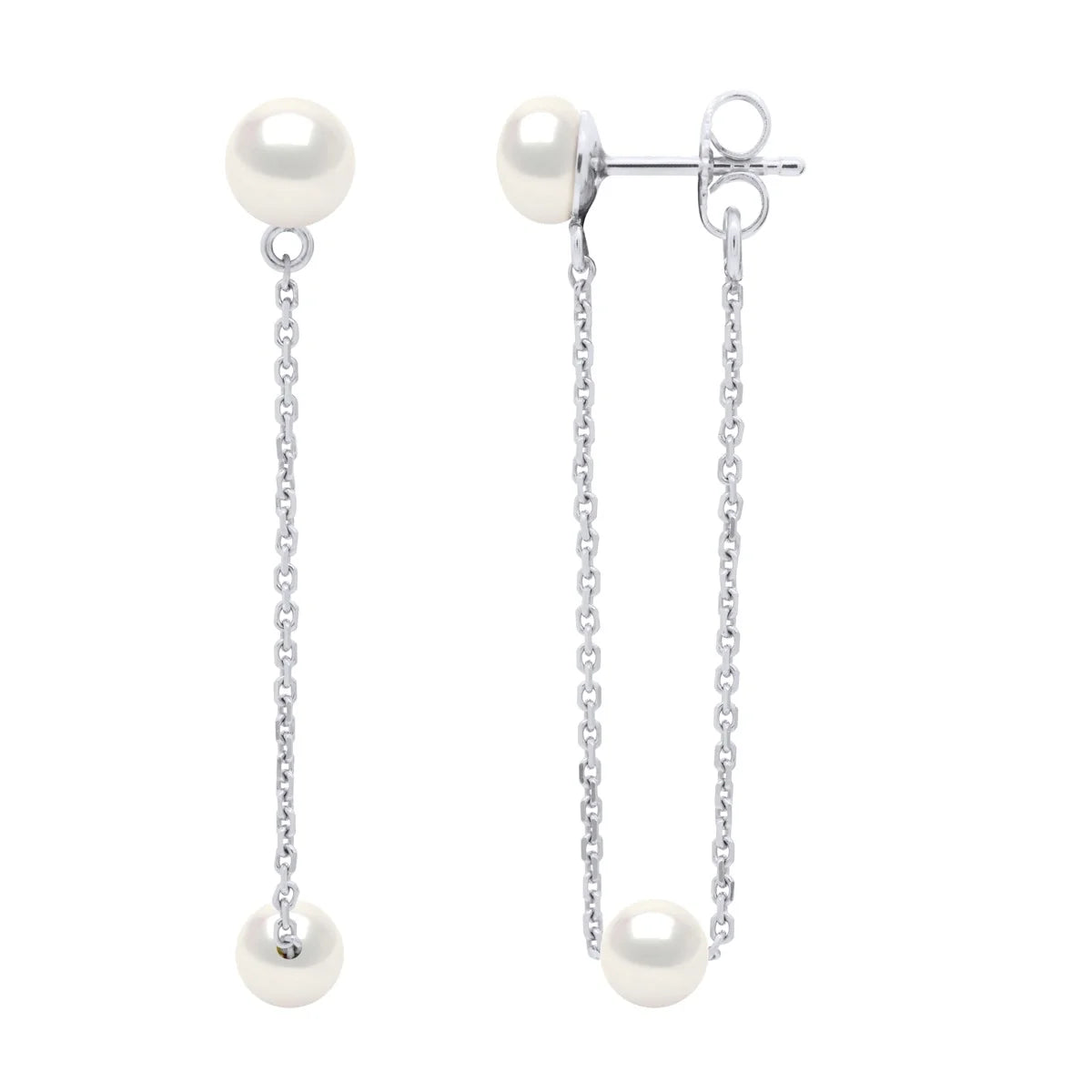 Drop Drop Earrings Freshwater Pearl White 6-7mm Curb Chain