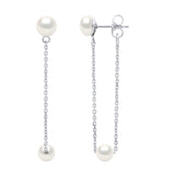 Drop Drop Earrings Freshwater Pearl White 6-7mm Curb Chain