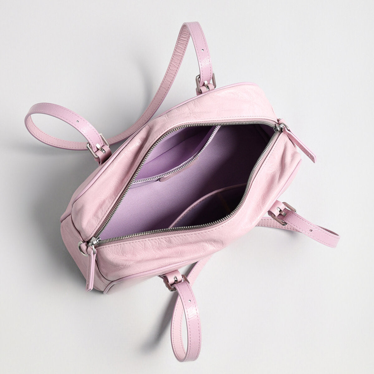 Oil-Wax Leather Boston Bowling Shoulder Bag - Pink