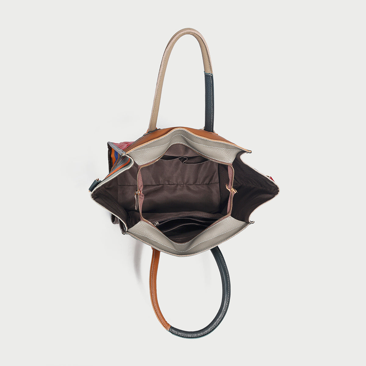 Multicolor Patchwork Leather Trapeze Tote Bag - Rainbow
