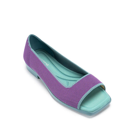 Colorblock Peep Toe Knit Flats - Purple