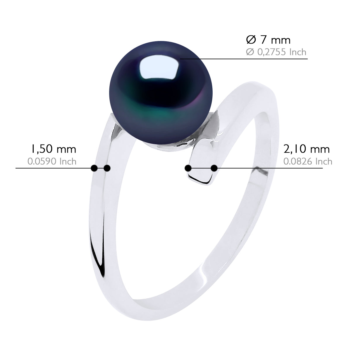 Bangle Ring Real Cultured Freshwater Pearl Round 7-8 mm - Black Tahiti - Ring Size 48 (France)- see enclosed Sizer