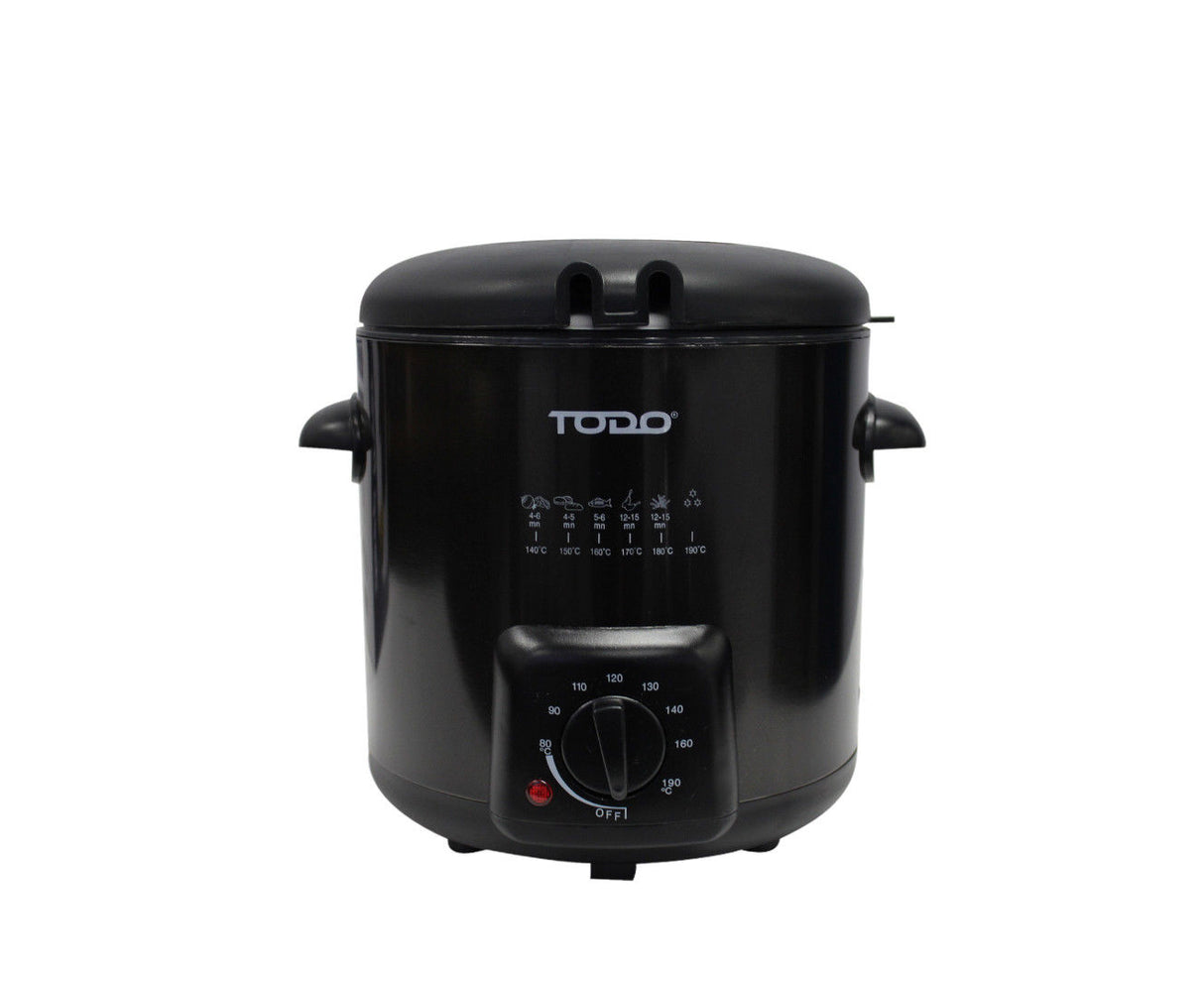 TODO 0.9L Deep Fryer Adjustable Thermostat Dial - Black Stainless Steel Housing Basket