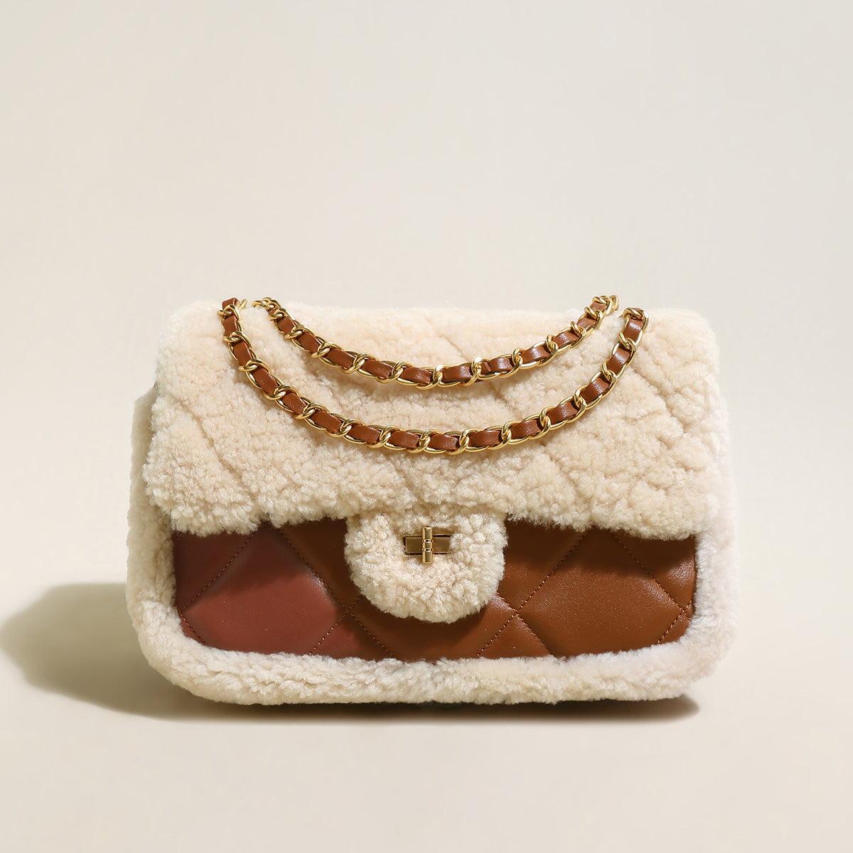 Winterthur Glam Quilted Lambswool Shoulder Bag - Brown