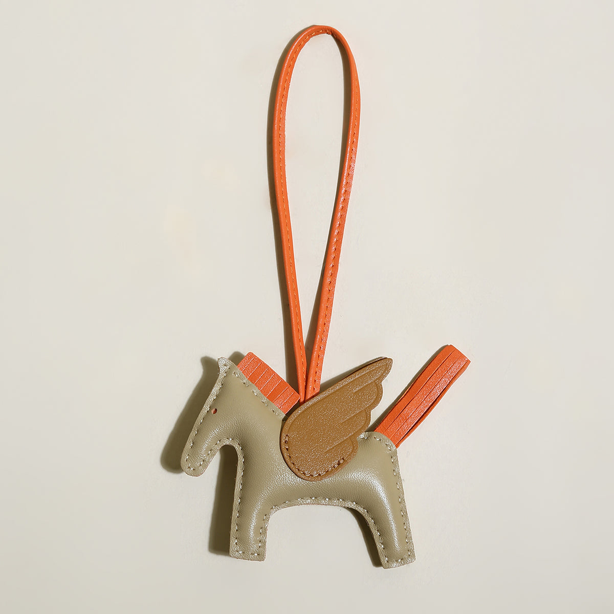 Pegasus Winged Horse Leather Bag Charm - Orange