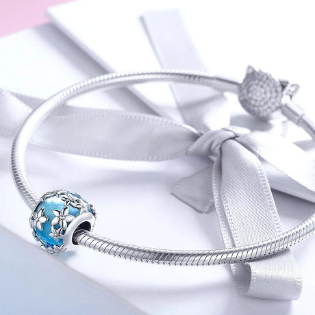 Solid 925 Sterling Silver Floral Garden Crystal Glass Charm