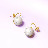 Krystal Couture Crystal Embellished Large Round Shell Pearl Hook Back Earrings