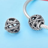 Solid 925 Sterling Silver Twisted Rope CZ Round Charm