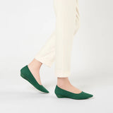 Diagonal Cut Knit Pointed Toe Wedge Flats - Green