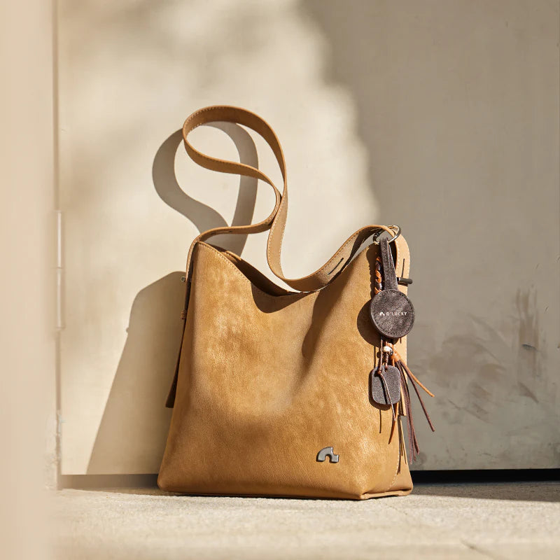 Nalandu Vintage Leather Large Capacity Tote Bag - Camel