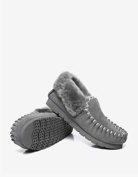 Popo Cow Suede Moccasin in Grey