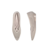 Heart Mesh Knit Pointed Toe Wedge Pumps - Taupe