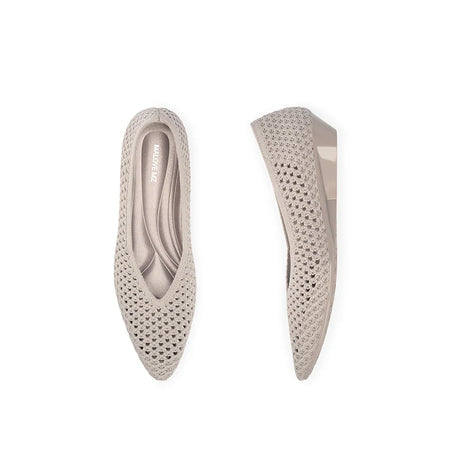 Heart Mesh Knit Pointed Toe Wedge Pumps - Taupe