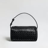 Hand-Woven Sheepskin Leather Cylinder Bag - Black