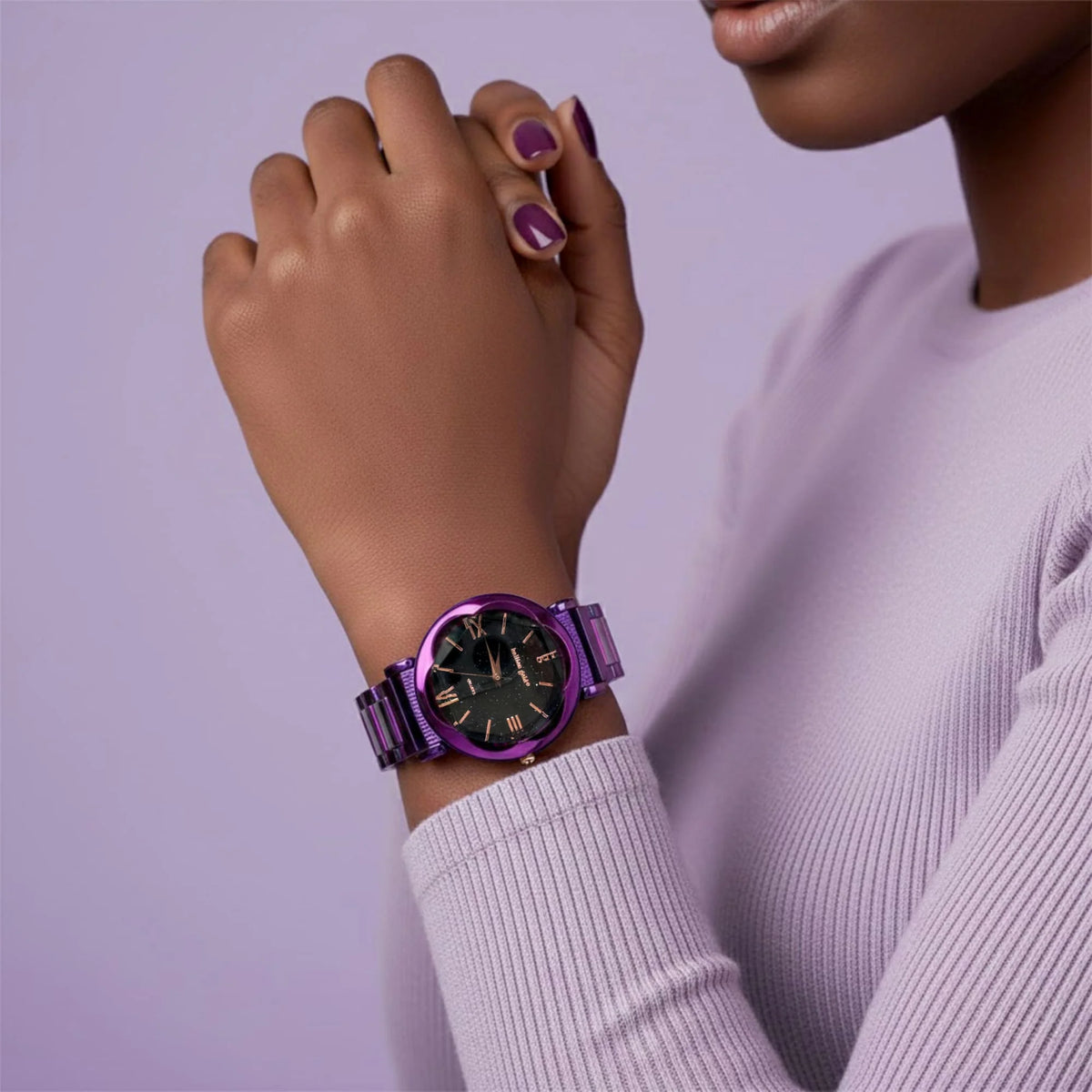 Bullion Gold Bullion Gold Romish Watch Embellished with Glittering Crystals - Purple and Black