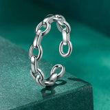 Adjustable Solid 925 Sterling Silver Chain Link Open Cut Ring