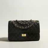 Classic Black Quilted Caviar Leather Flap Shoulder Bag - Black