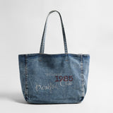 Vintage Washed Denim Large Capacity Tote - Denim