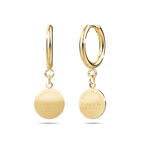 Bullion Gold Flat Round Gold Layered Dangle Earrings