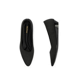 Diagonal Cut Knit Pointed Toe Wedge Flats - Black