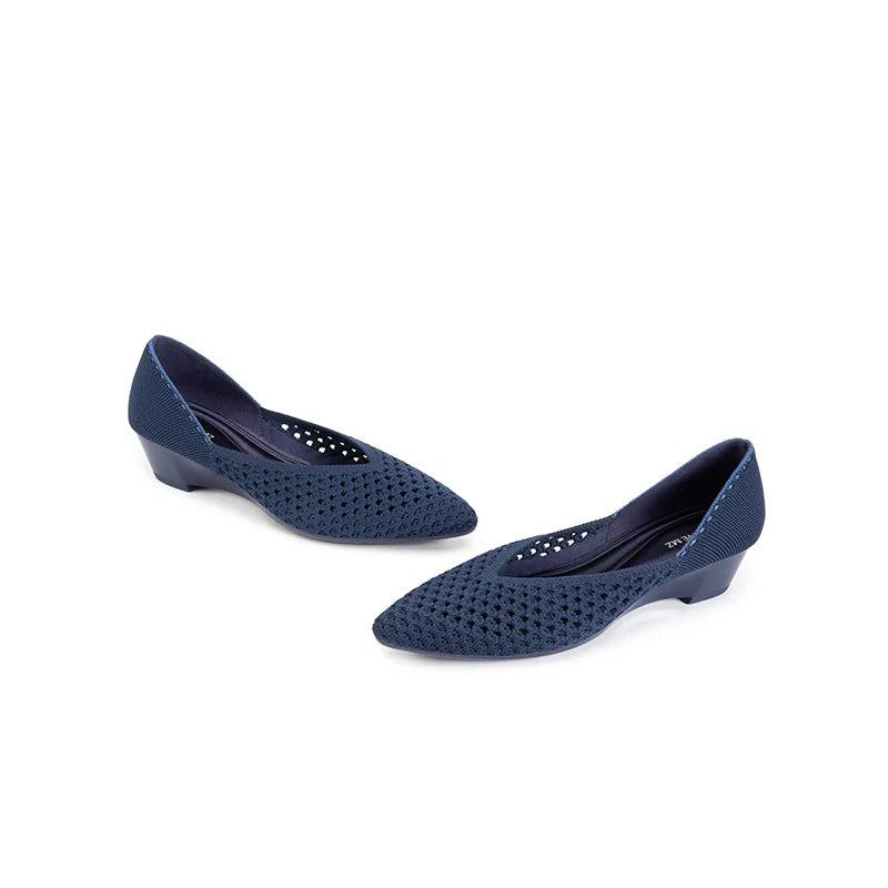 Open Weave Pointed Toe Wedge Work Shoes - Navy