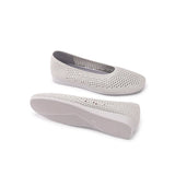 Heart Mesh Knit Square Toe Wedge Flats - Grey