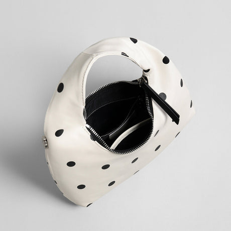 Polka Dot Leather Crescent Hobo Bag - Ivory