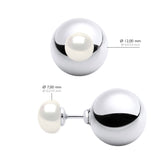Earrings Both Sides Real Cultured Freshwater Pearls 7 mm - Natural White - Longueur 42 cm