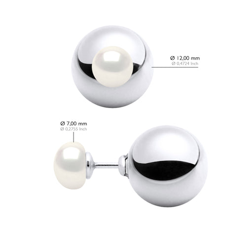 Earrings Both Sides Real Cultured Freshwater Pearls 7 mm - Natural White - Longueur 42 cm