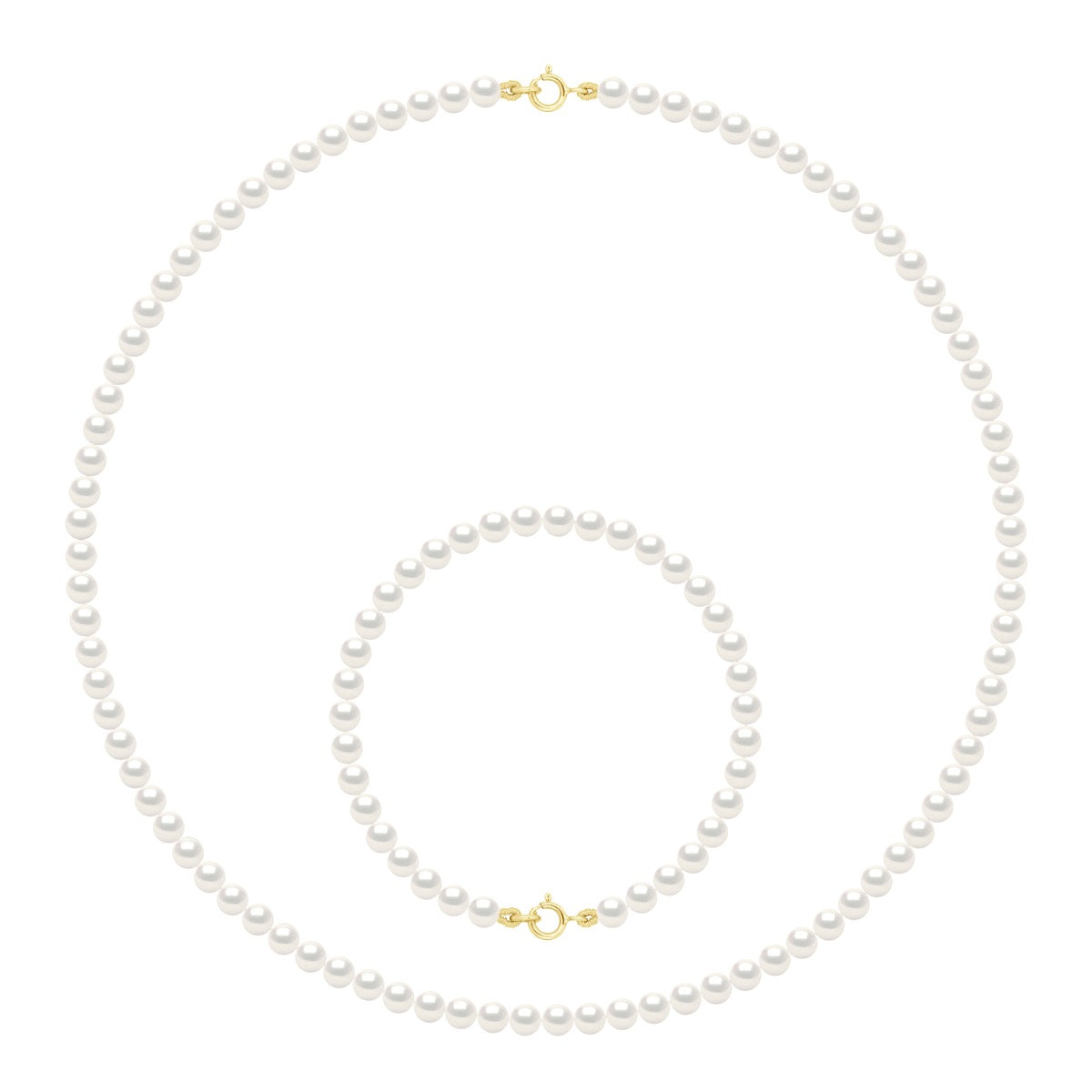 Set Necklace Bracelet Is Made Up of : Necklace of Real Cultured Freshwater Pearls Round 4-5 mm - Natural White - Length Necklace 42 cm - Length Bracelet 18 cm
