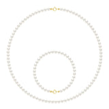 Set Necklace Bracelet Is Made Up of : Necklace of Real Cultured Freshwater Pearls Round 4-5 mm - Natural White - Length Necklace 42 cm - Length Bracelet 18 cm
