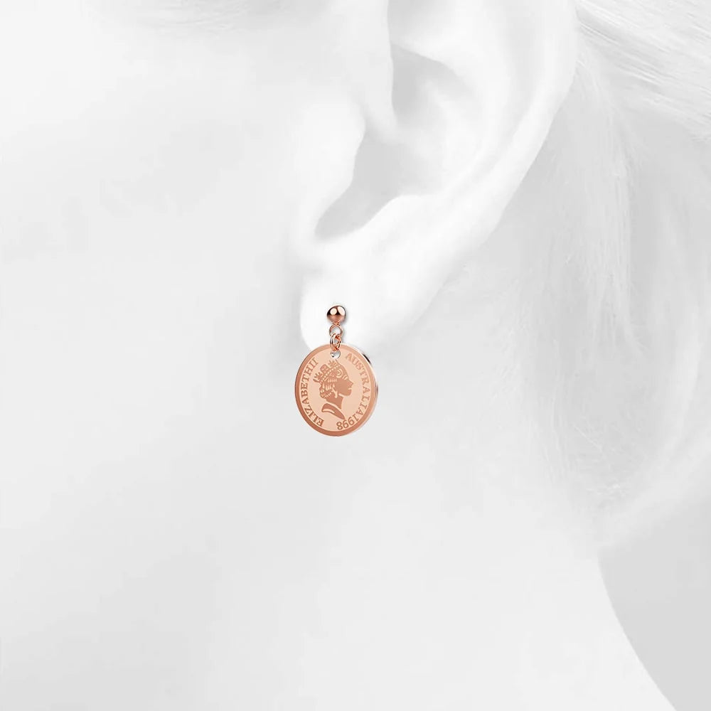 Bullion Gold Queen Elizabeth Coins Drop Earrings