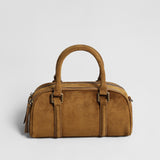 Vintage Suede Mini Boston Bag – Leather Top Handle & Crossbody Bag