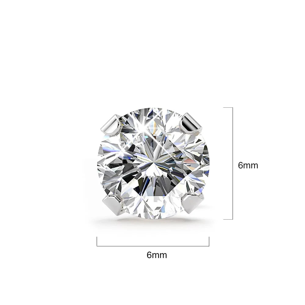 Solid 925 Sterling Silver Prong Crystal Studs 6mm