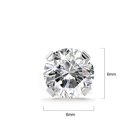 Solid 925 Sterling Silver Prong Crystal Studs 6mm