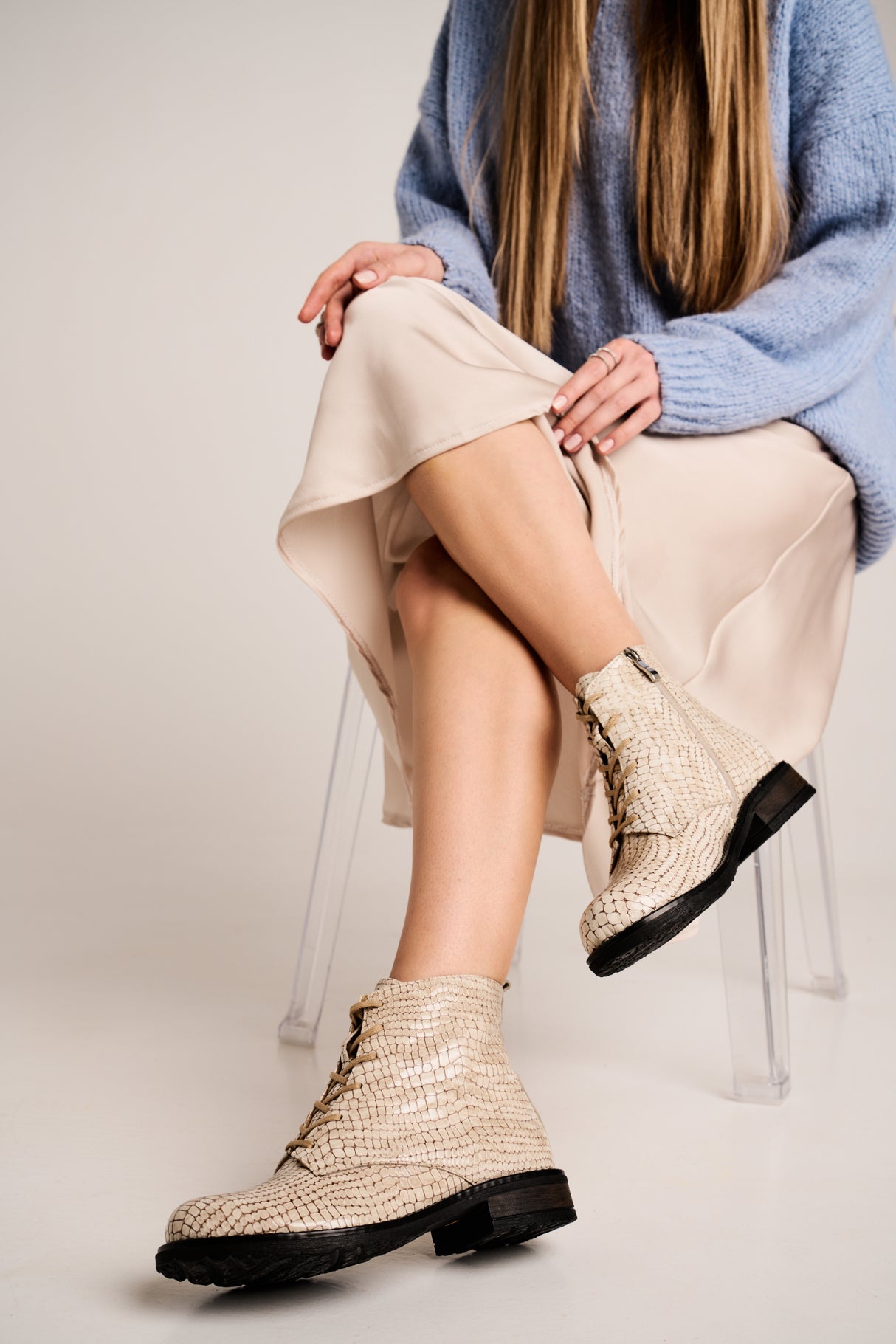 Bosccolo Womens Ankle Boots - Beige Croco