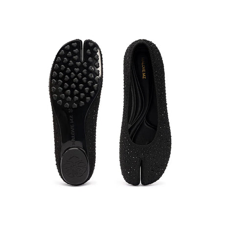 Glam Rhinestone Split Toe Flats - Black