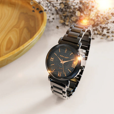 Bullion Gold Bullion Gold Romish Watch Embellished with Glittering Crystals - Black and Rose Gold