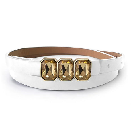 White Leather Belt With Crystals