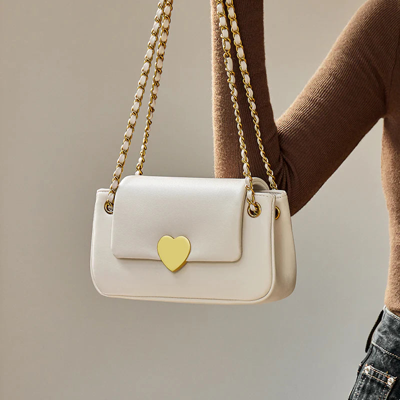 Nalandu Valentina Heart Lock Leather Shoulder Bag - White