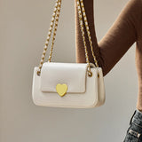 Nalandu Valentina Heart Lock Leather Shoulder Bag - White