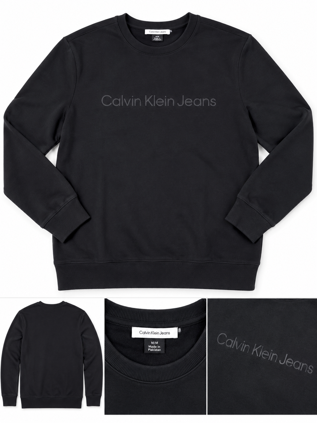 Calvin Klein Jeans Men's Ribbed Cuff Crew Neck Sweatshirt - Black